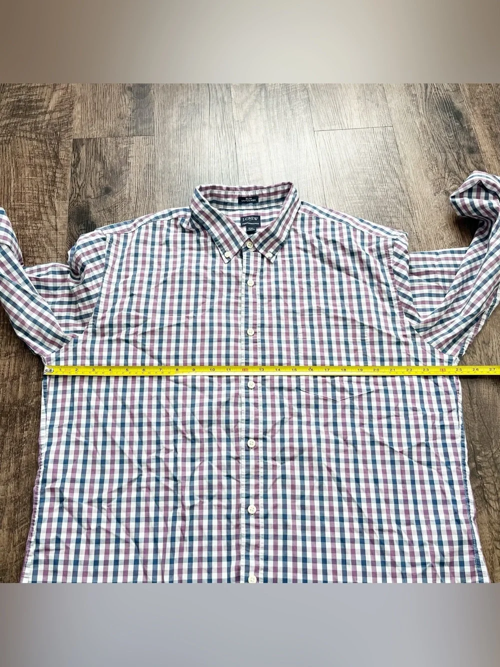 J.Crew Men XXL Slim Untucked Long-Sleeve Button-Down Plaid Shirt White/Blue/Red